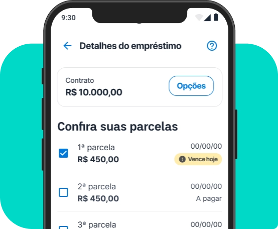 Tela do aplicativo de empréstimo pessoal Neon selecionando o número de parcelas